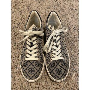 TORY BURCH MILLER LOGO CANVAS NAVY BLUE/WHITE WOMAN SNEAKERS SIZE: 8M